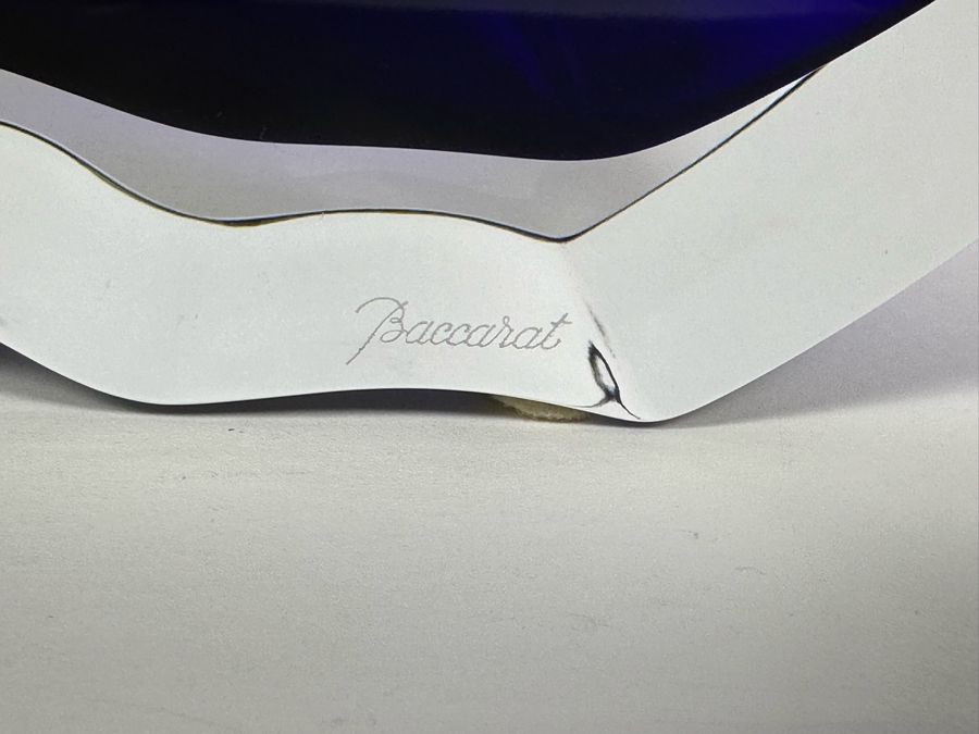 Rare Baccarat Crystal Blue Oceanie Flower Vase France (Heavy) Designed By Thomas Bastide 13.5W X 4D X 5H [Photo 7]