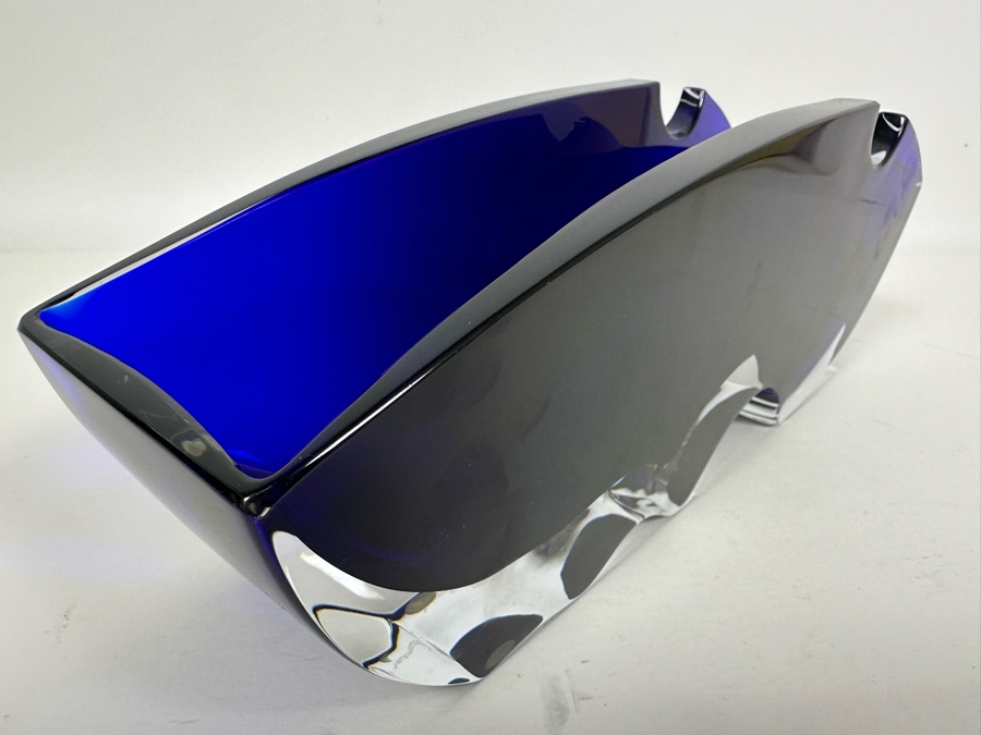 Rare Baccarat Crystal Blue Oceanie Flower Vase France (Heavy) Designed By Thomas Bastide 13.5W X 4D X 5H [Photo 13]