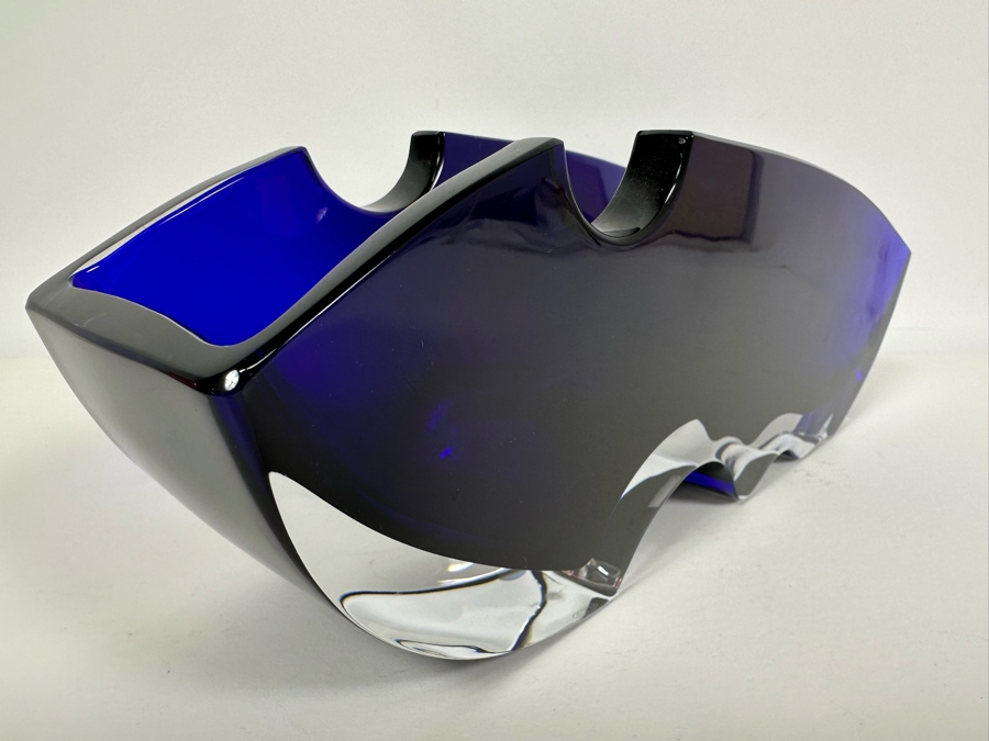 Rare Baccarat Crystal Blue Oceanie Flower Vase France (Heavy) Designed By Thomas Bastide 13.5W X 4D X 5H [Photo 10]