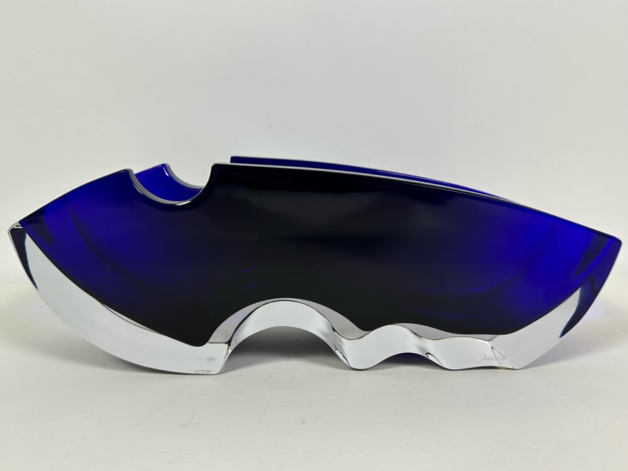 Rare Baccarat Crystal Blue Oceanie Flower Vase France (Heavy) Designed By Thomas Bastide 13.5W X 4D X 5H [Photo 4]