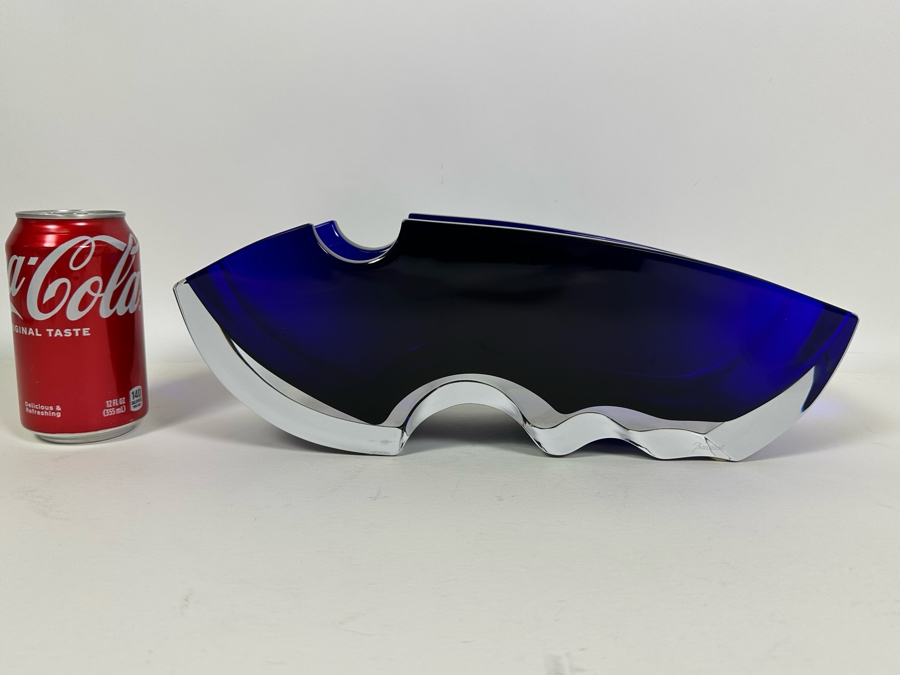 Rare Baccarat Crystal Blue Oceanie Flower Vase France (Heavy) Designed By Thomas Bastide 13.5W X 4D X 5H [Photo 6]