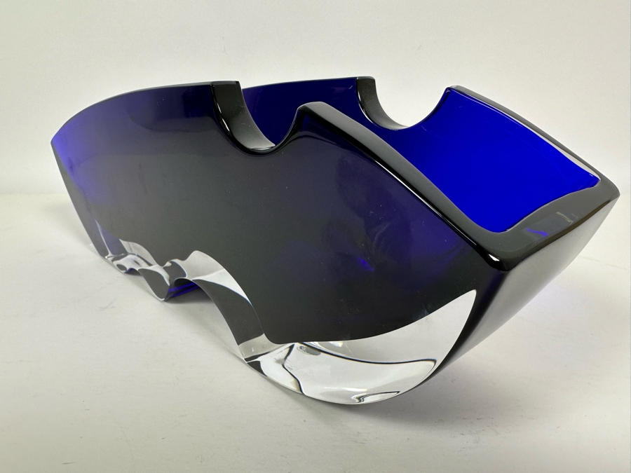 Rare Baccarat Crystal Blue Oceanie Flower Vase France (Heavy) Designed By Thomas Bastide 13.5W X 4D X 5H [Photo 12]