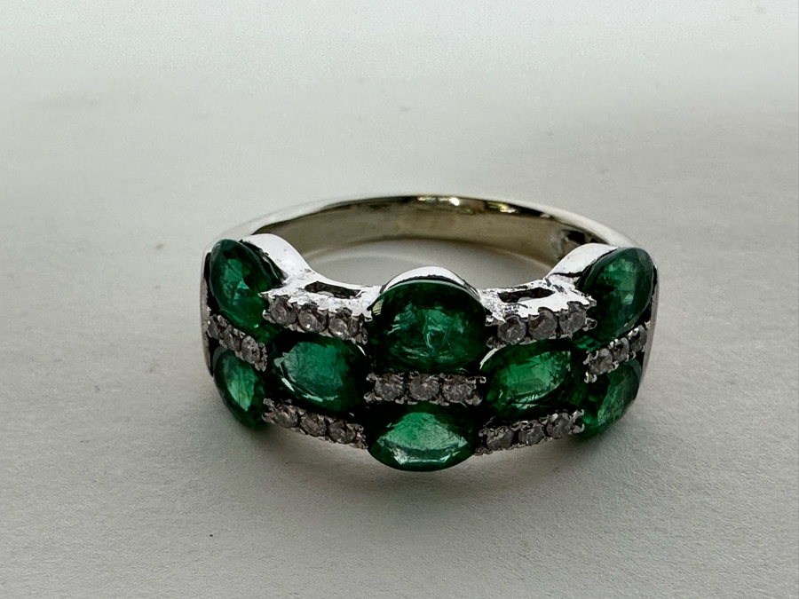 14K Gold Emerald & Diamond Ring Size 7.75 6.1g [Photo 15]
