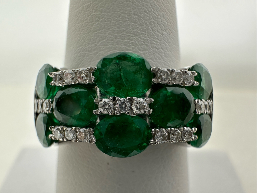 14K Gold Emerald & Diamond Ring Size 7.75 6.1g [Photo 6]