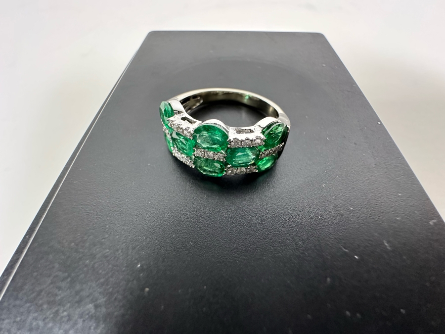 14K Gold Emerald & Diamond Ring Size 7.75 6.1g [Photo 19]