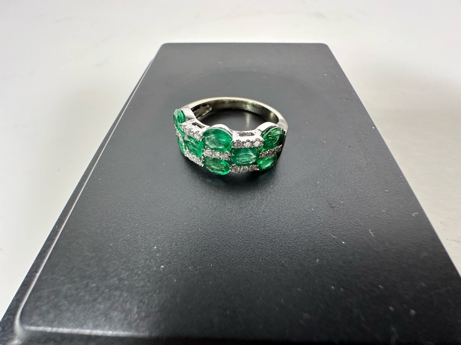 14K Gold Emerald & Diamond Ring Size 7.75 6.1g [Photo 20]