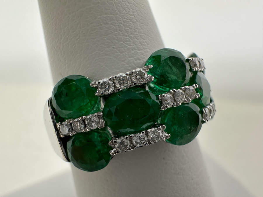 14K Gold Emerald & Diamond Ring Size 7.75 6.1g [Photo 9]