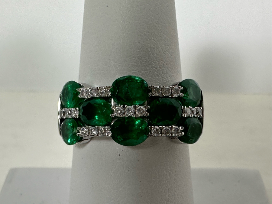 14K Gold Emerald & Diamond Ring Size 7.75 6.1g [Photo 3]