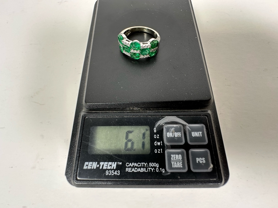 14K Gold Emerald & Diamond Ring Size 7.75 6.1g [Photo 18]