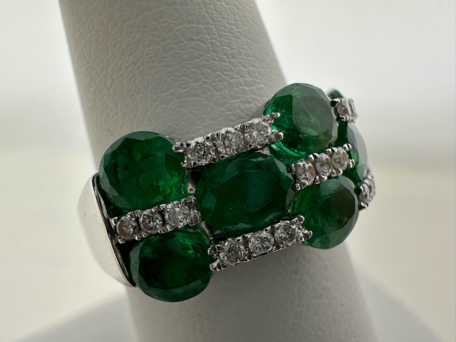 14K Gold Emerald & Diamond Ring Size 7.75 6.1g [Photo 10]