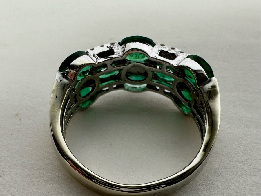 14K Gold Emerald & Diamond Ring Size 7.75 6.1g [Photo 16]
