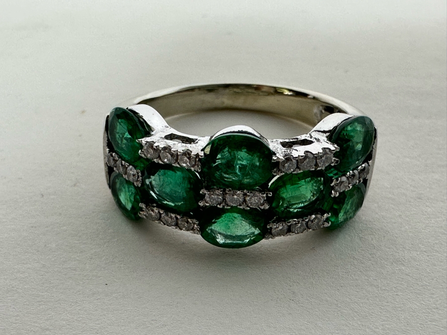 14K Gold Emerald & Diamond Ring Size 7.75 6.1g [Photo 14]