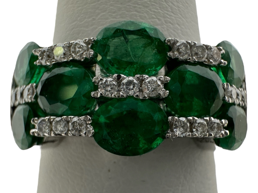 14K Gold Emerald & Diamond Ring Size 7.75 6.1g