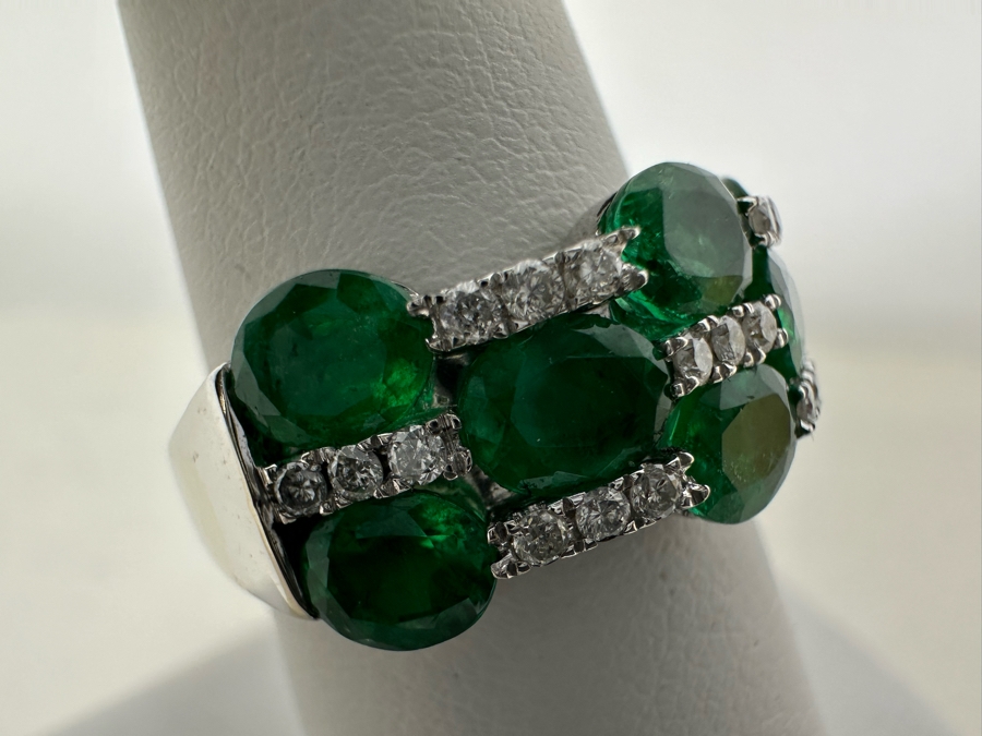 14K Gold Emerald & Diamond Ring Size 7.75 6.1g [Photo 11]