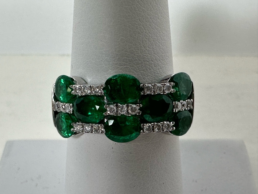 14K Gold Emerald & Diamond Ring Size 7.75 6.1g [Photo 4]