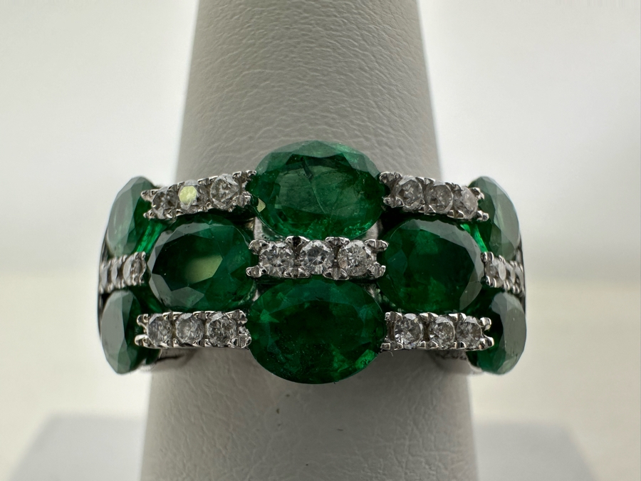 14K Gold Emerald & Diamond Ring Size 7.75 6.1g [Photo 8]