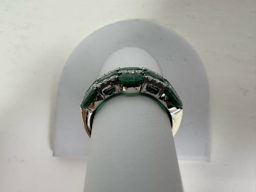14K Gold Emerald & Diamond Ring Size 7.75 6.1g [Photo 13]