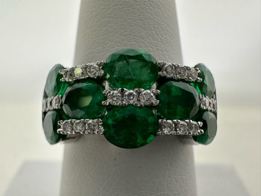 14K Gold Emerald & Diamond Ring Size 7.75 6.1g [Photo 7]