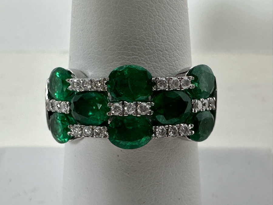 14K Gold Emerald & Diamond Ring Size 7.75 6.1g [Photo 5]