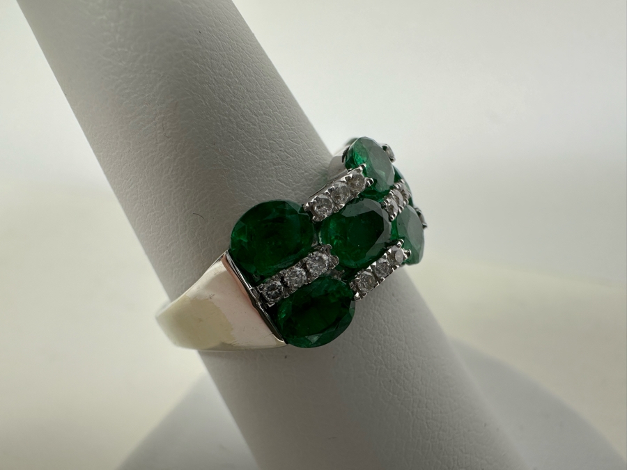 14K Gold Emerald & Diamond Ring Size 7.75 6.1g [Photo 12]