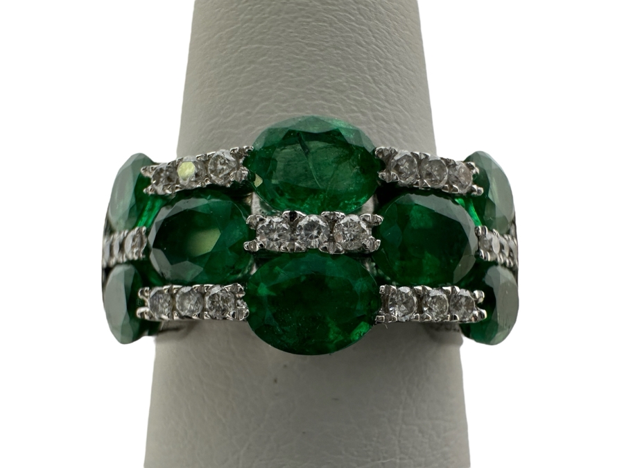14K Gold Emerald & Diamond Ring Size 7.75 6.1g [Photo 2]