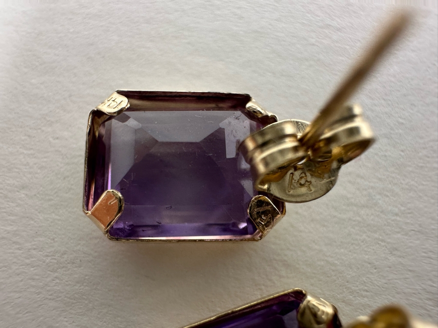14K Gold Amethyst Earrings 2.3g [Photo 15]