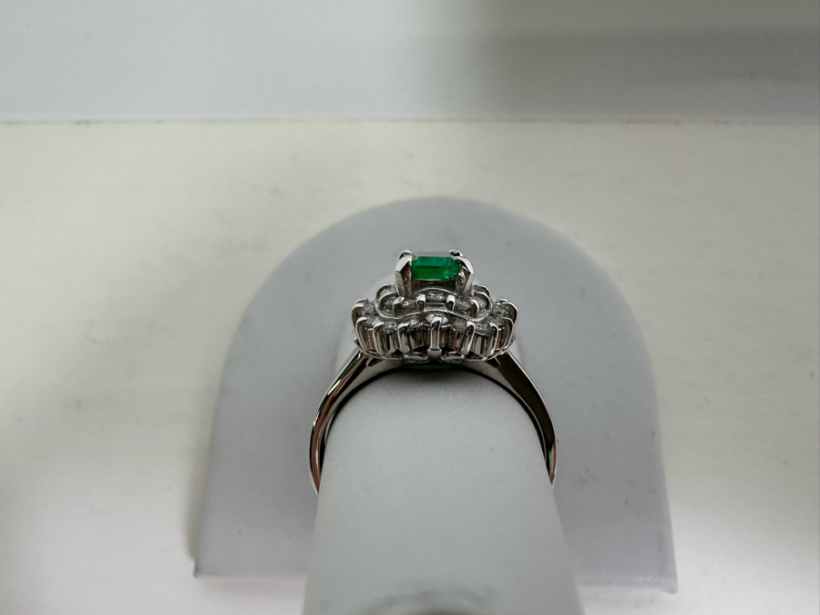 Platinum 900 Emerald & Diamond Ring Size 7 6.5g	 [Photo 12]