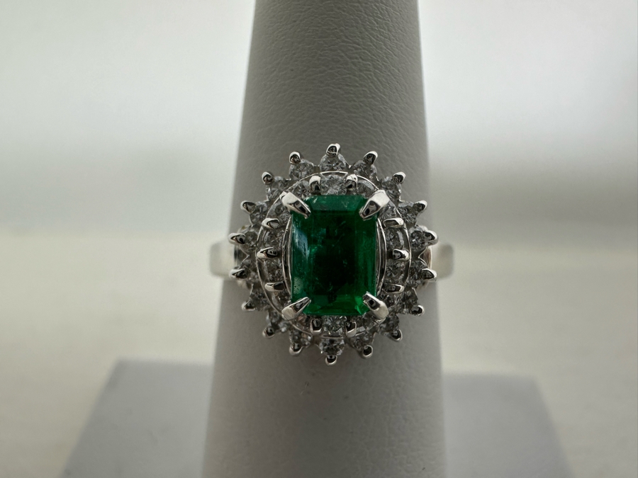 Platinum 900 Emerald & Diamond Ring Size 7 6.5g	 [Photo 8]