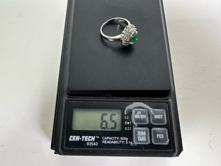 Platinum 900 Emerald & Diamond Ring Size 7 6.5g	 [Photo 18]
