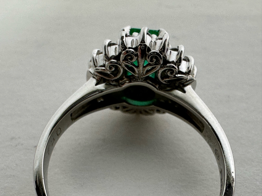 Platinum 900 Emerald & Diamond Ring Size 7 6.5g	 [Photo 17]
