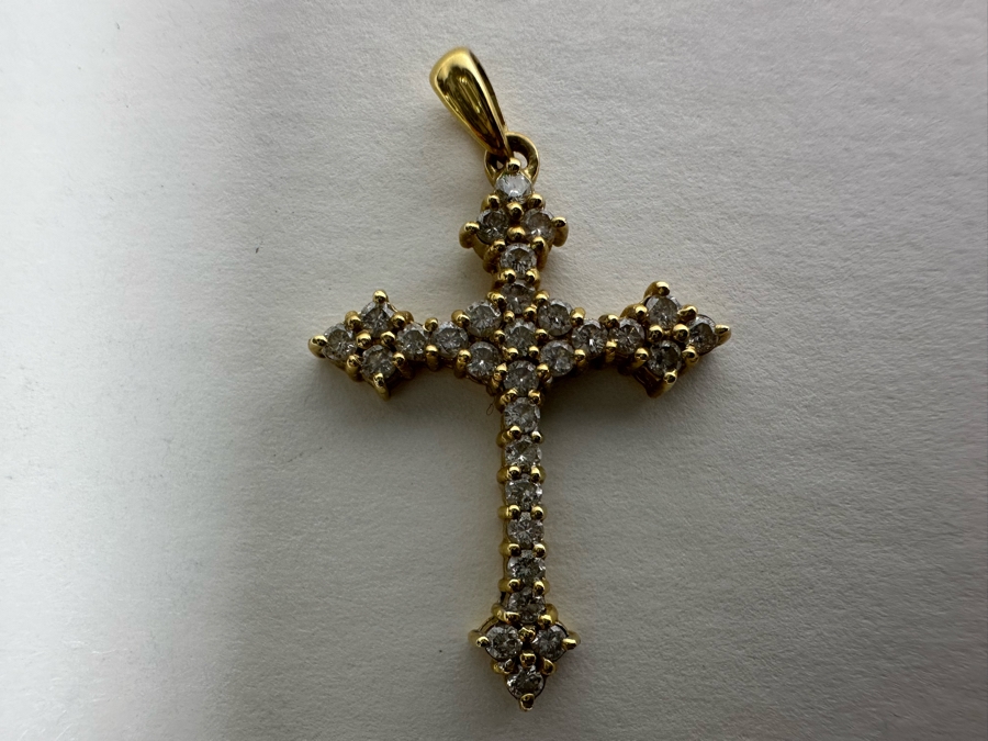 14K Gold Diamond Cross Pendant Signed JHK 1.8g [Photo 2]