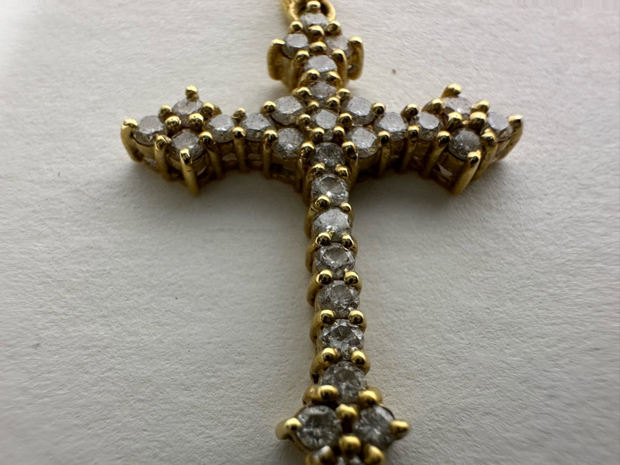 14K Gold Diamond Cross Pendant Signed JHK 1.8g [Photo 9]
