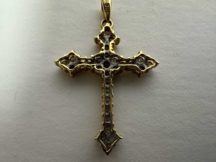 14K Gold Diamond Cross Pendant Signed JHK 1.8g [Photo 11]