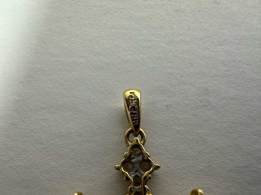 14K Gold Diamond Cross Pendant Signed JHK 1.8g [Photo 12]