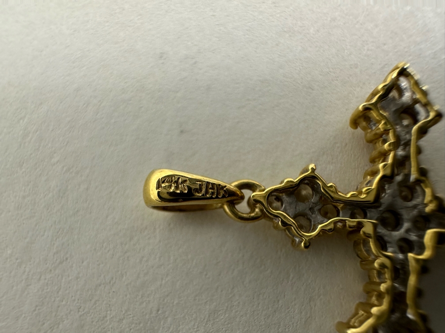 14K Gold Diamond Cross Pendant Signed JHK 1.8g [Photo 13]
