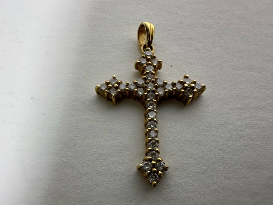 14K Gold Diamond Cross Pendant Signed JHK 1.8g [Photo 4]