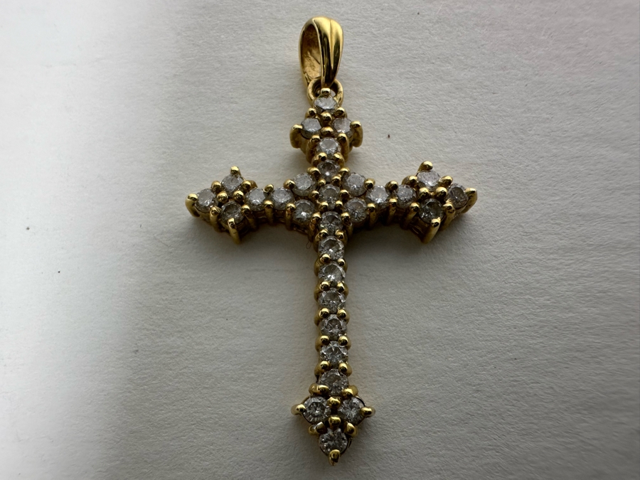 14K Gold Diamond Cross Pendant Signed JHK 1.8g [Photo 5]