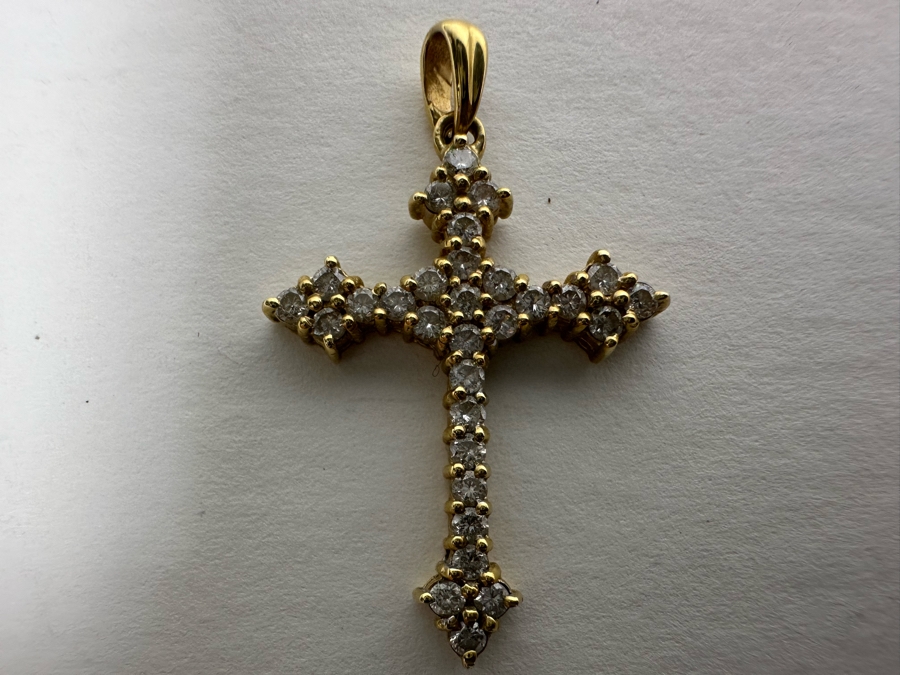 14K Gold Diamond Cross Pendant Signed JHK 1.8g [Photo 6]