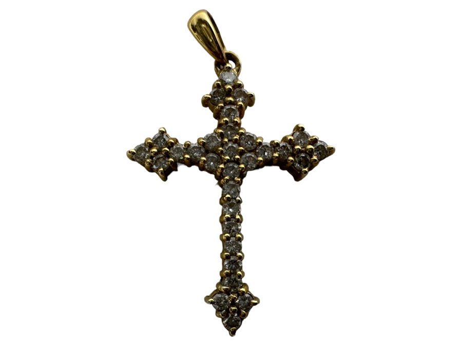 14K Gold Diamond Cross Pendant Signed JHK 1.8g [Photo 1]