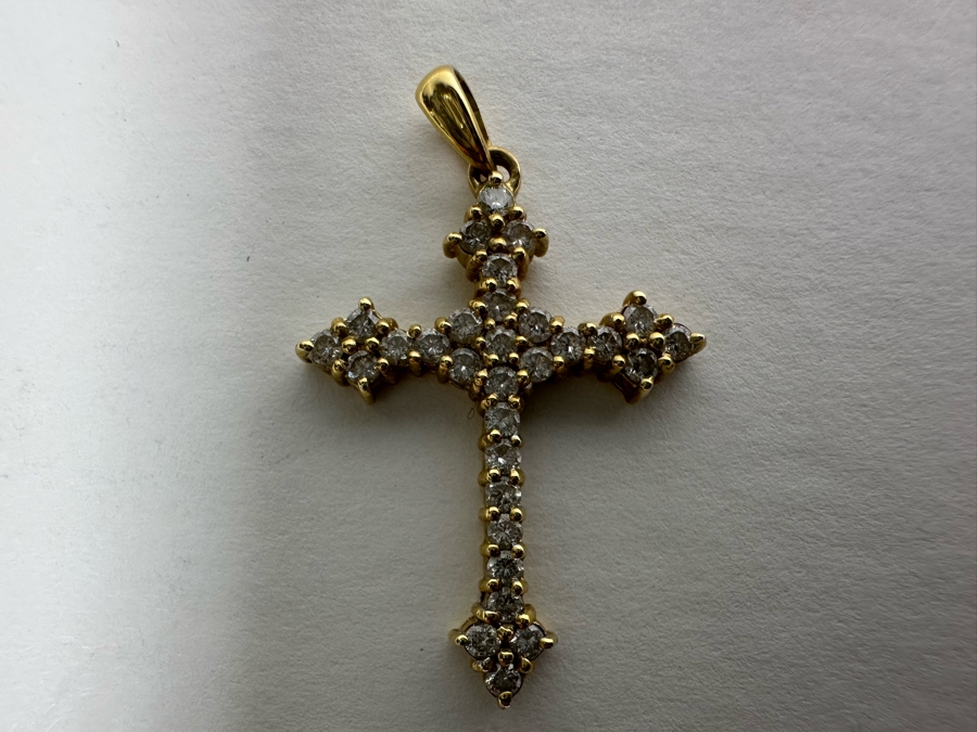 14K Gold Diamond Cross Pendant Signed JHK 1.8g [Photo 3]