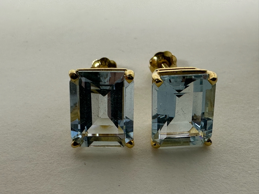 14K Gold Aquamarine Earrings 2.8g [Photo 16]