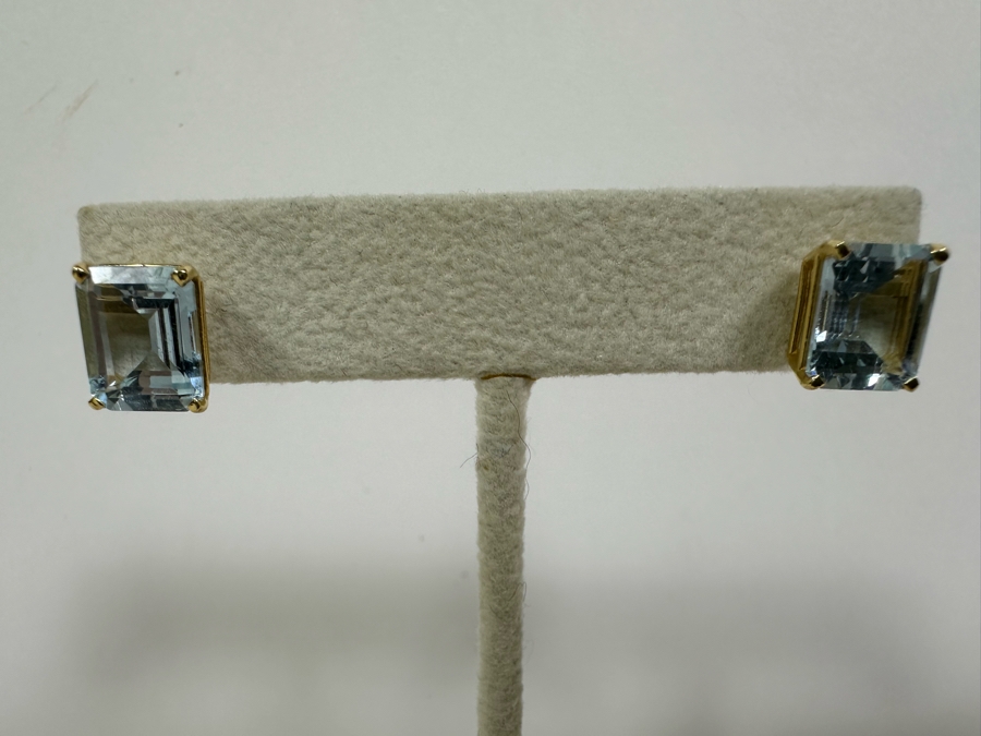 14K Gold Aquamarine Earrings 2.8g [Photo 6]