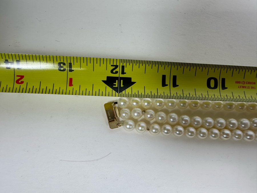 Royal Maui Jewelers Triple Strand Pearl 12' Necklace With 14K Gold Bars And Clasp [Photo 21]