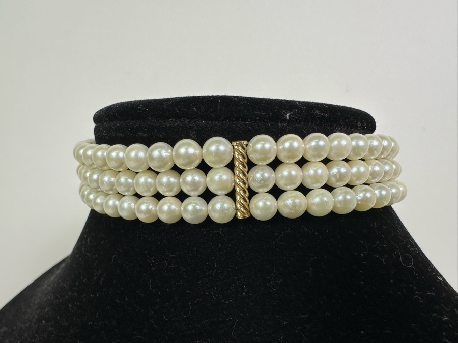 Royal Maui Jewelers Triple Strand Pearl 12' Necklace With 14K Gold Bars And Clasp [Photo 20]