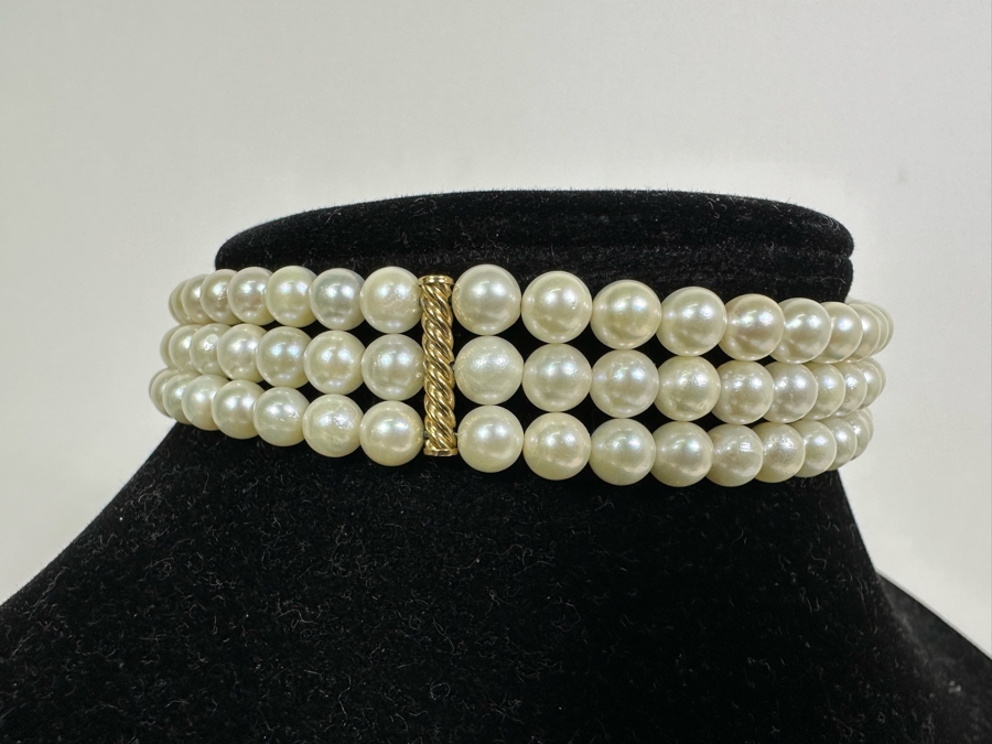 Royal Maui Jewelers Triple Strand Pearl 12' Necklace With 14K Gold Bars And Clasp [Photo 19]