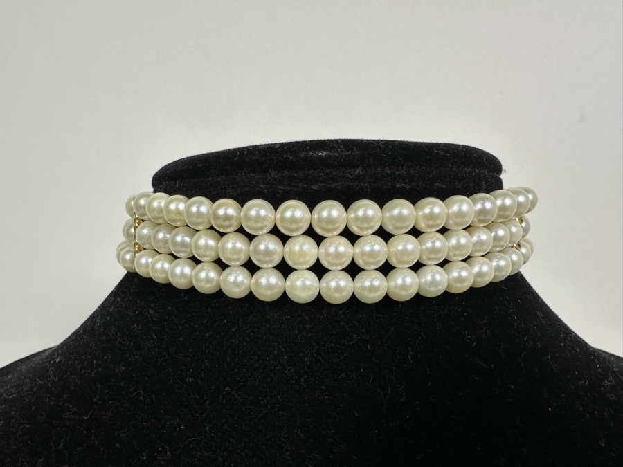 Royal Maui Jewelers Triple Strand Pearl 12' Necklace With 14K Gold Bars And Clasp [Photo 18]