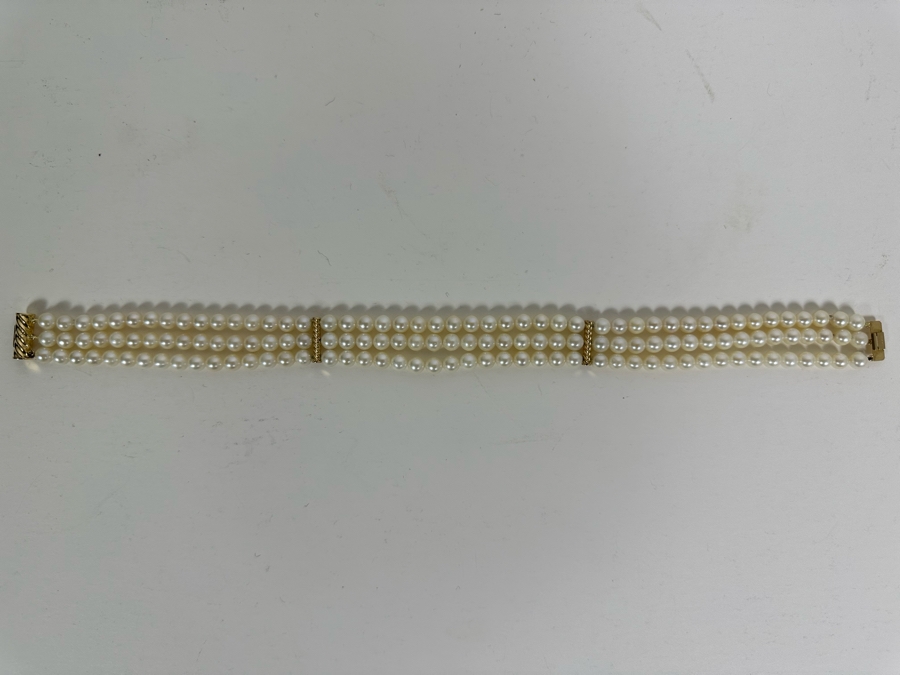 Royal Maui Jewelers Triple Strand Pearl 12' Necklace With 14K Gold Bars And Clasp [Photo 11]