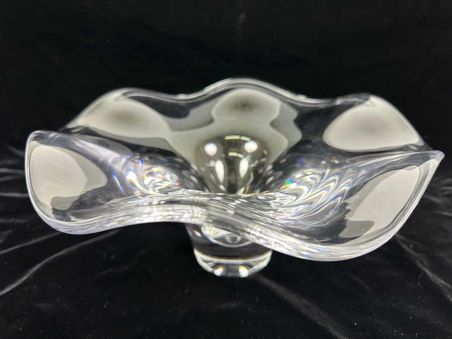 Orrefors Crystal Art Glass Centerpiece Footed Bowl Made In Sweden 10.5W X 5H