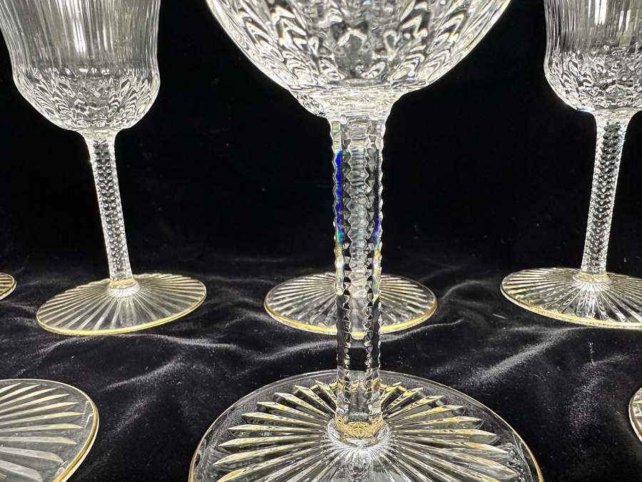 (10) Saint Louis Cristal Crystal Stemware Glasses Gold Rim Apollo Made In France (Oldest Glass Maker In France) Water Goblet 7 3/8H Retails $2,000 [Photo 8]