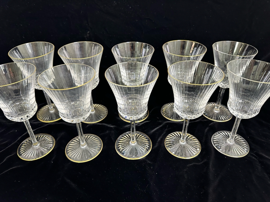 (10) Saint Louis Cristal Crystal Stemware Glasses Gold Rim Apollo Made In France (Oldest Glass Maker In France) Water Goblet 7 3/8H Retails $2,000 [Photo 3]